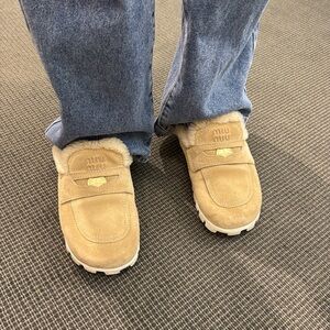 Miu Miu Tan Suede Slip-On Shoes
